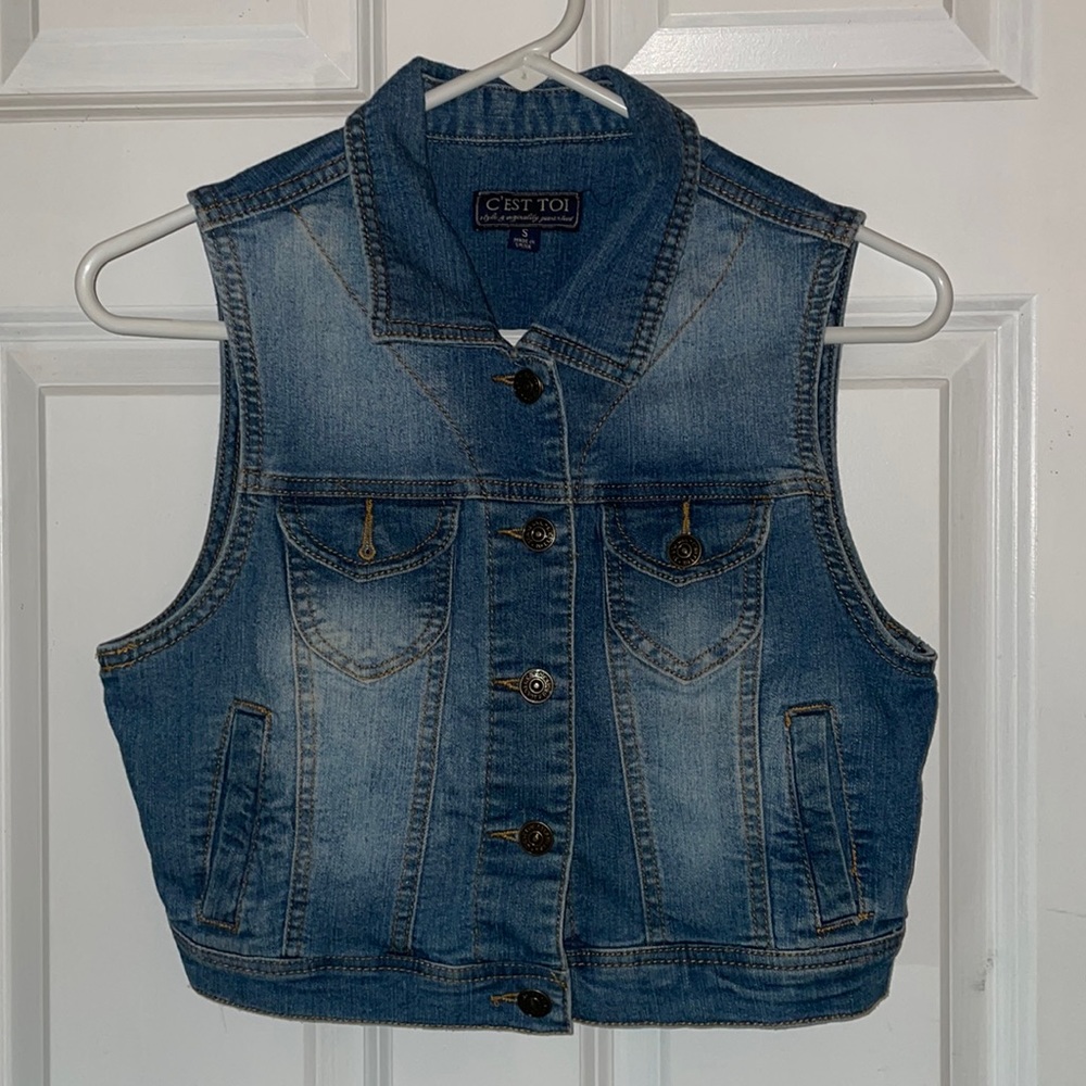 C’est Toi - Shrug faded blue jean vest Vintage style Small **PRICE DROP!!**